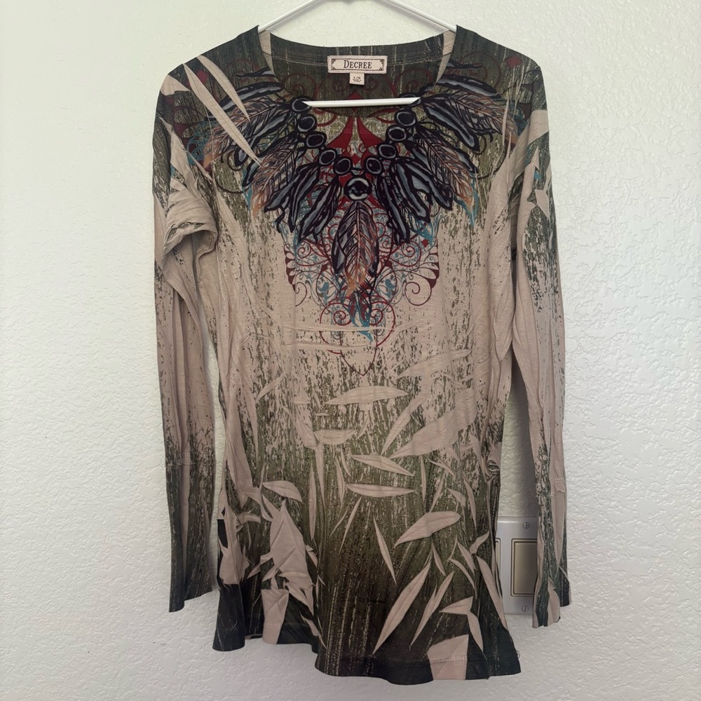Decree Artistic Green and Beige Blouse